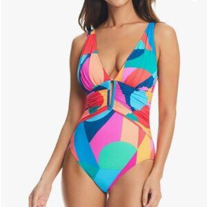 Bleu Rod Beattie One-Piece Swimsuit Women Size 12 Molded-Cup ColorBlock Ruched